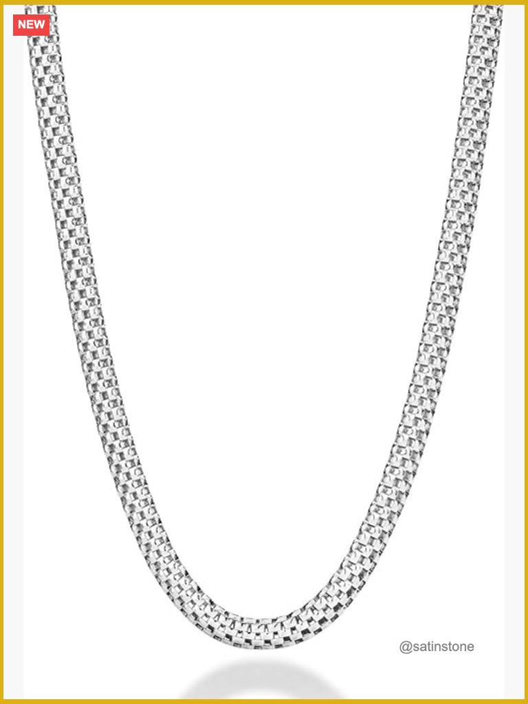 925 Sterling Silver Italian Mesh Link Chain Necklace, 18 Inch Length